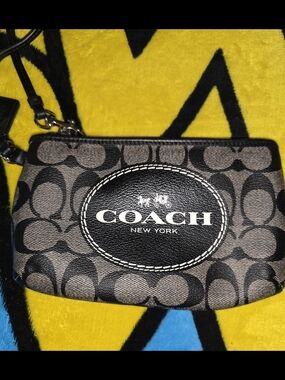 Coach Signature Mini Wristlet in Black/Gray